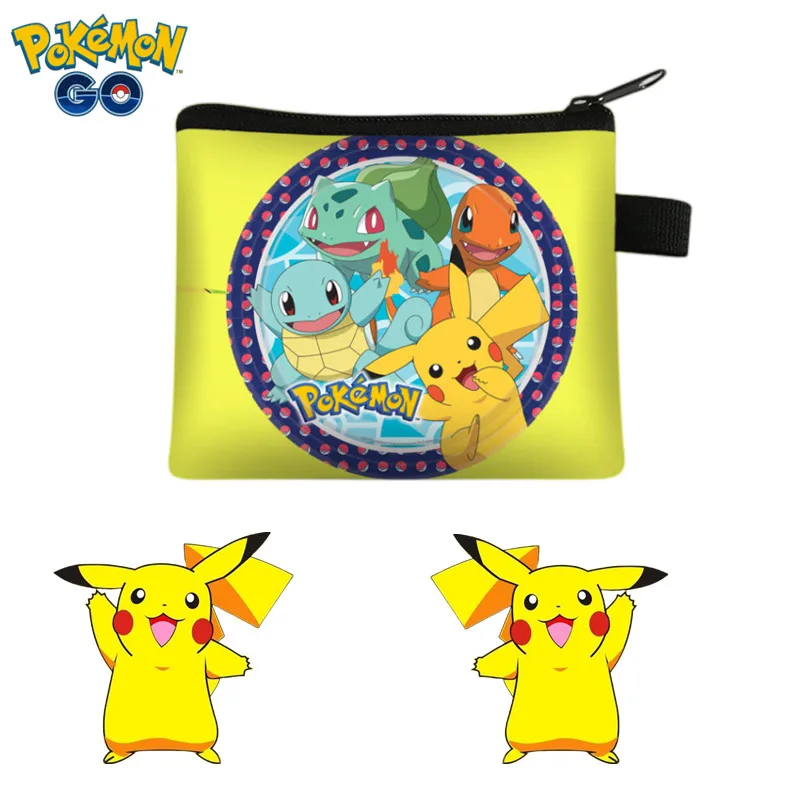 Monedero de dibujos animados de Pikachu para niños, monedero de Pikachu impreso, bolsa de almacenamiento de llaves, billetera de PU, portatarjetas