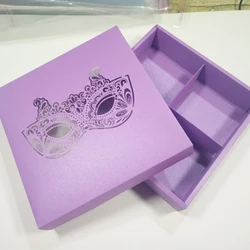 Dark purple laser cut custom mask jewish purim gift candy box with 4 dividers