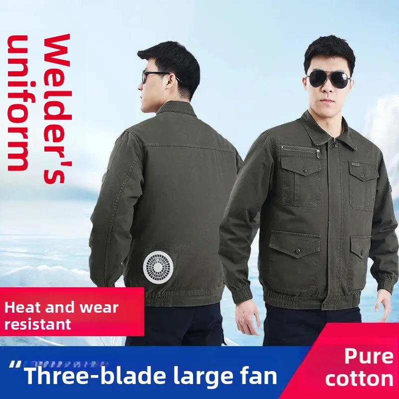 

Summer Fan Suit Thiened Cotton Workwear Air Conditioned Anti-Scalding Long Sve Zipper Closure Industrial Fac orm