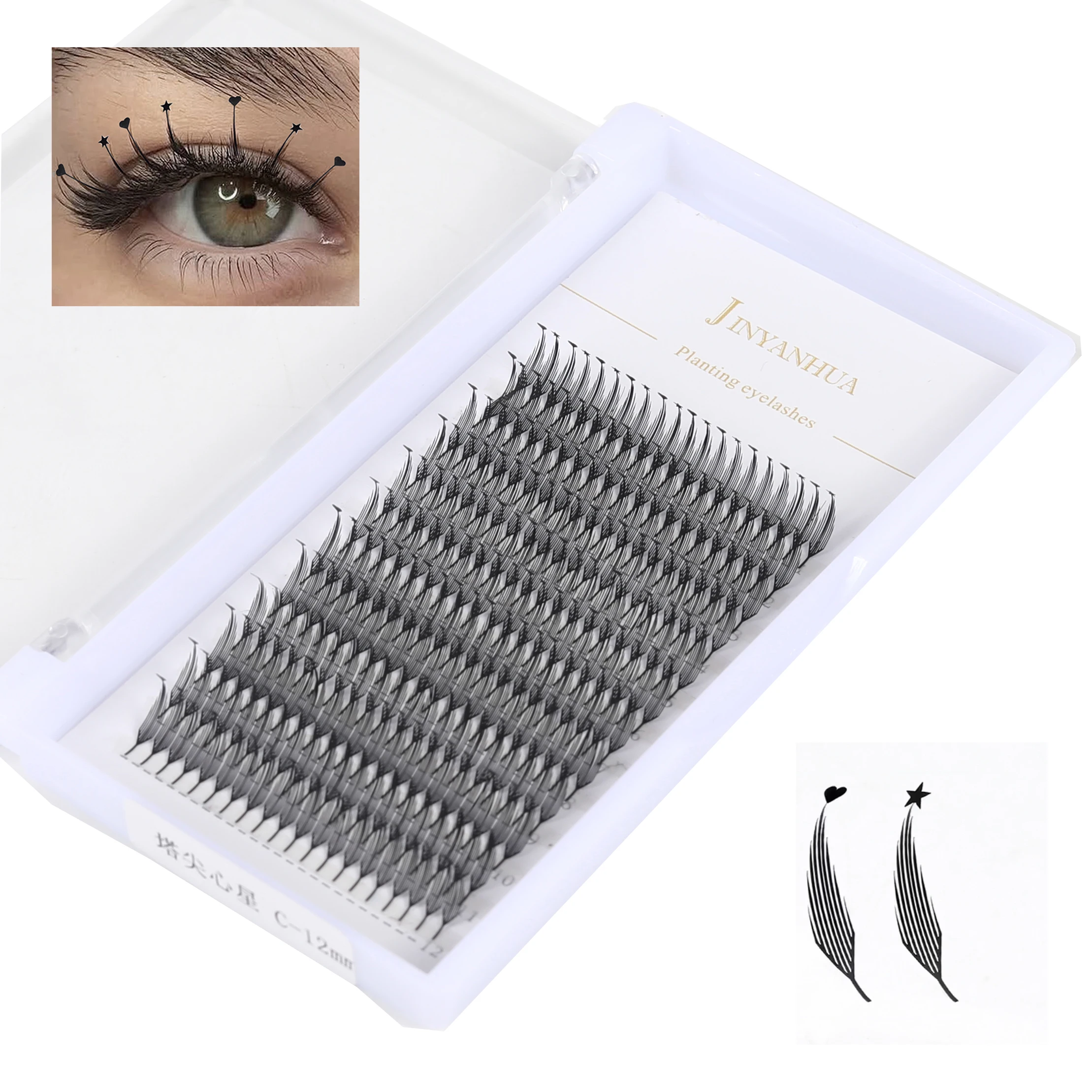 

Premade Spire Eyelash Extensions Feather Shape Manga Anime Individual Lashes Volume Soft Flat Root Spikes Fans Wings Eyelashes