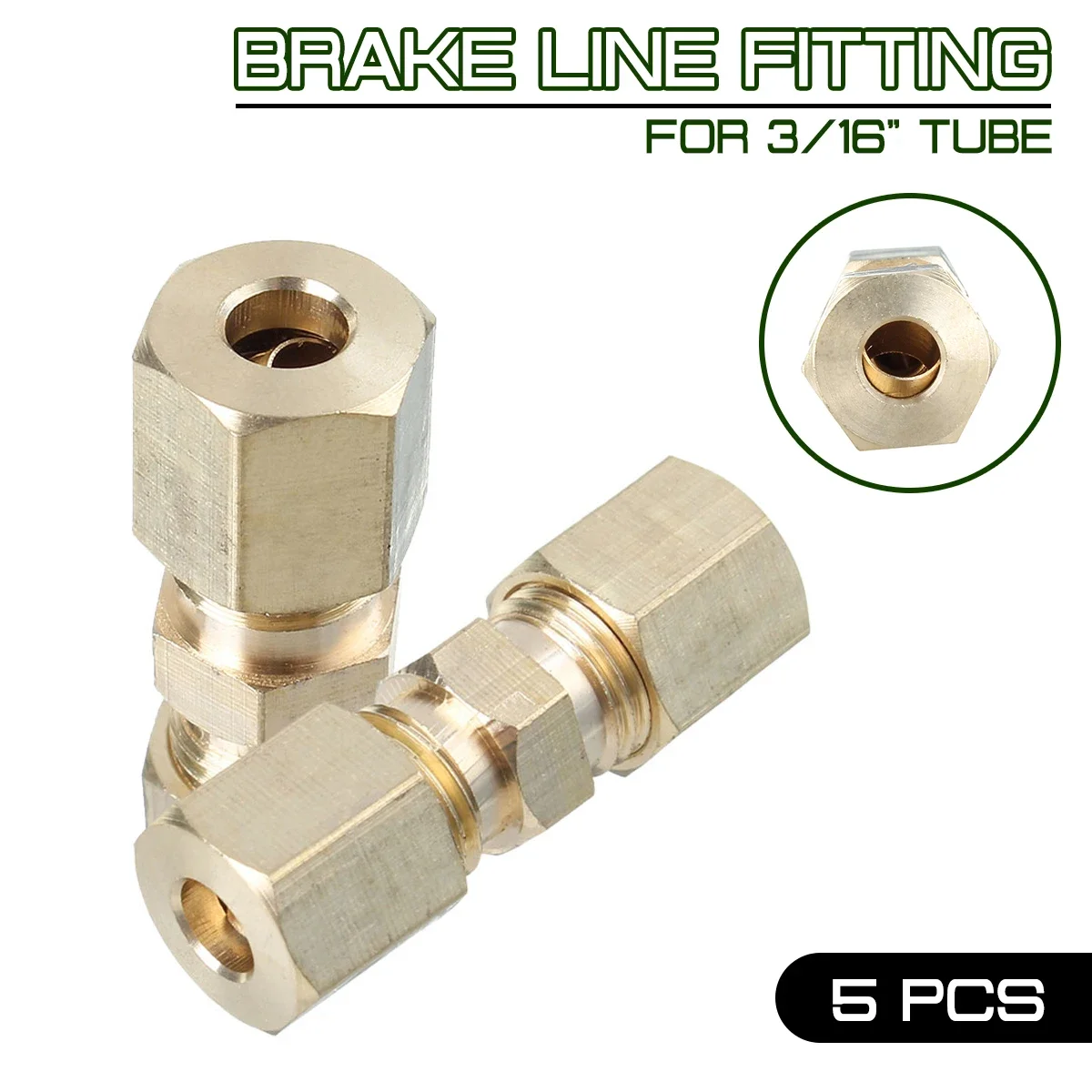 5PCS 33 x 10mm Brass Straight Hydraulic Brake Lines Union Reducer Compression Fitting Connector 3/16