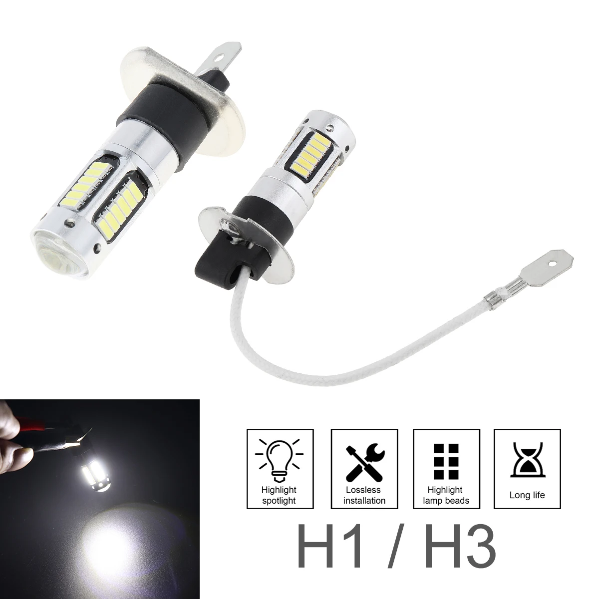 H1 H3 Super Bright LED Bulb Car Fog Light Headlight 30SMD 4014 12V 6000K Running Light Auto Motorcycle Lamps