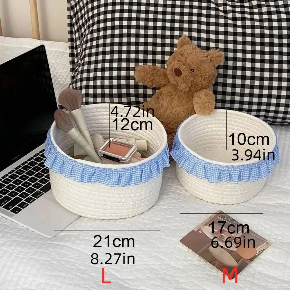 Trendy Blue Sundries Storage Baskets Cotton Rope INS Lace Snacks Basket Cloth Organizer Cute Desktop Organizer Box Bedroom
