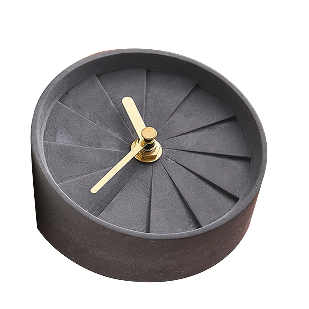 

1Pcs Cement Desk Clock Black Simple Round Design Thick Base Table Decorative Clock Nordic Style Bedroom Living Room