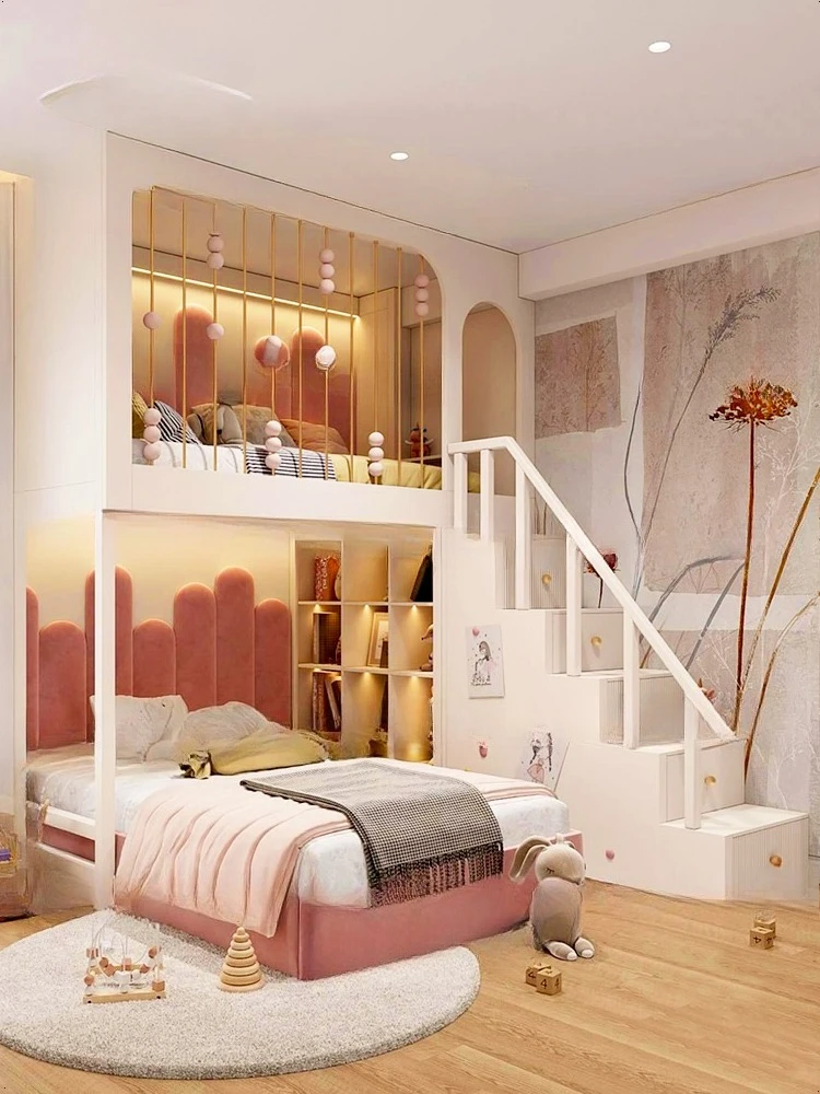 Двухъярусная кровать в шахматном порядке, высота 1,2 метра и низкая кровать, розовая принцесса b ed, шкаф-лестница Twin Be D