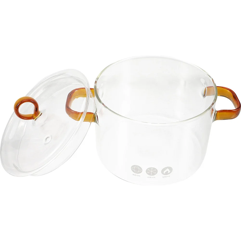 

Glass Stew Pot with Lid Portable Double Handle Heat Resistant Kitchen Cooking Pot Microwave Oven Braised Stew Cooker Household