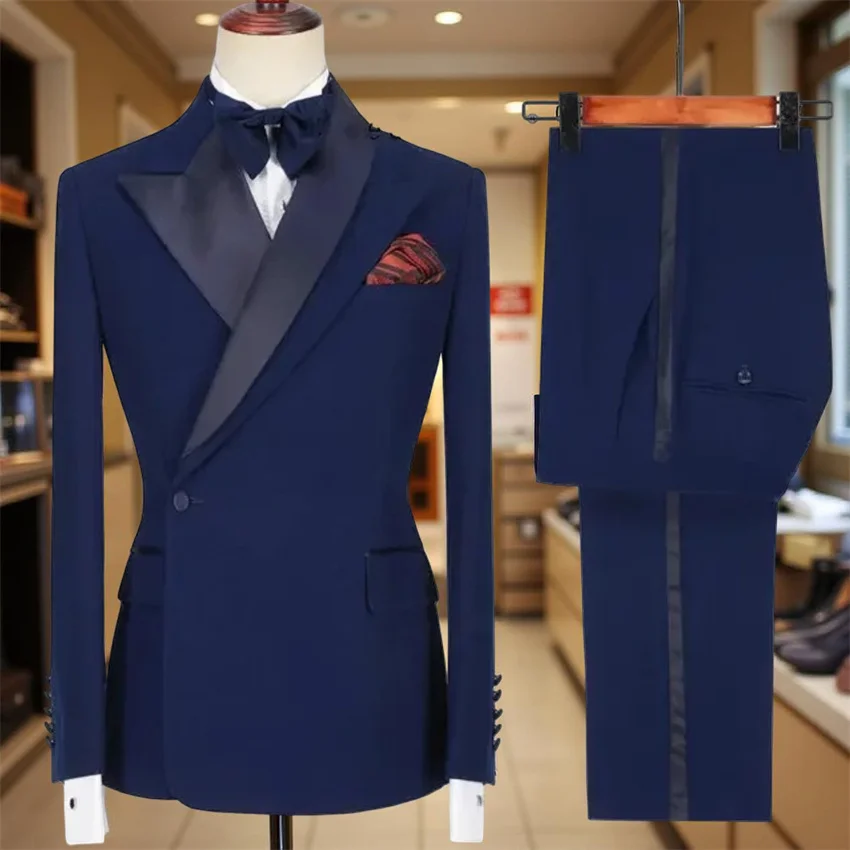 

Мужские костюмы в итальянском стиле, приталенный формальный смокинг жениха, комплект из 2 предметов, свадебный костюм, пиджак с брюками, блейзер на одной пуговице