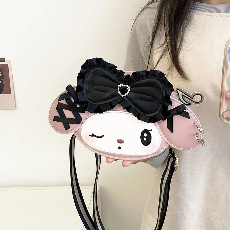 MBTI Cute Kuromi Shoulder Bag for Women Bow Sweet Kawaii Pu Leather Small Crossbody Bag Fashion Casual All-match Female Handbag