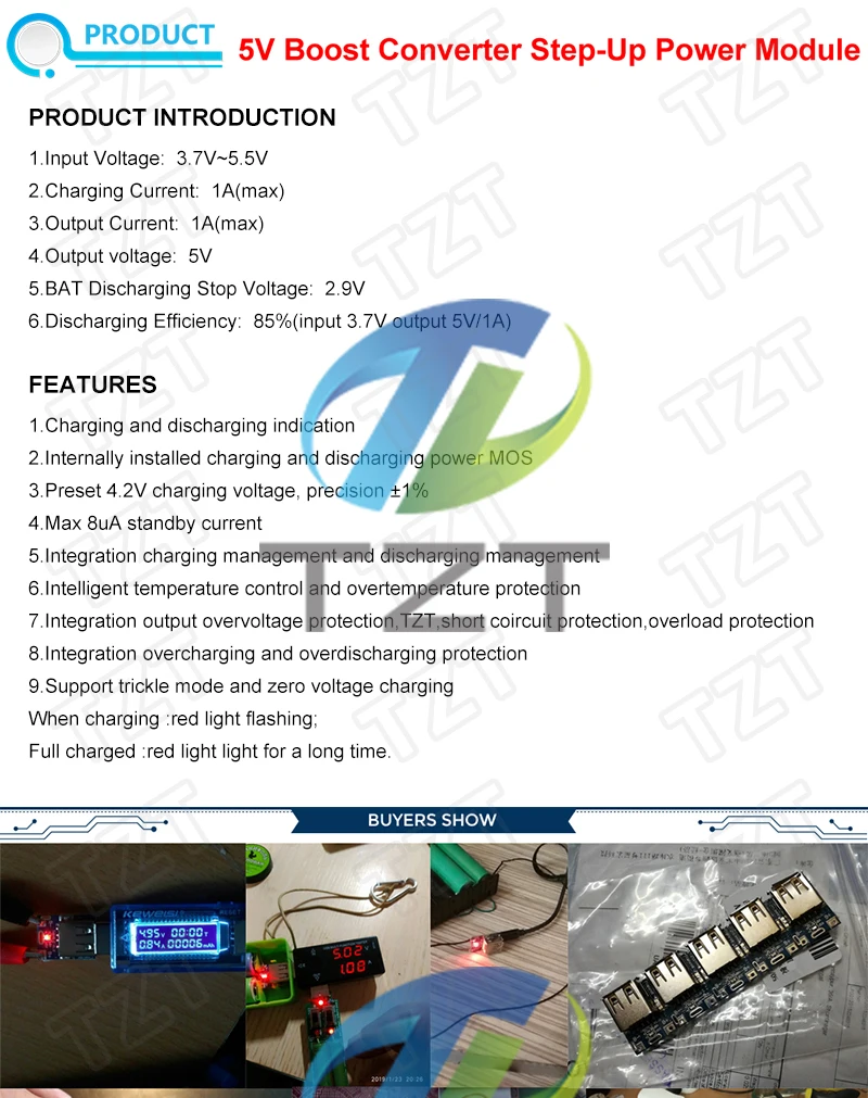 TZT Typ-C / Micro USB 5V 1A 2A Boost Converter Step-Up Power Modul Mobile Power Bank Zubehör mit Schutz LED Anzeige – Detail 4