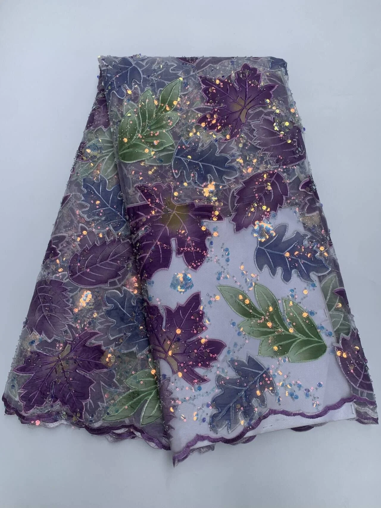 

Nigerian Sequins Tulle Lace Fabric High-Quality Embroidery African Net Cloth for Prom Dresses Beads 5 Yards 2026 TY023