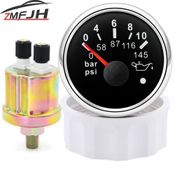 Red Backlight Oil Pressure Gauge Sensors Modification 0-10bar 0-145psi 52mm Oil Pressure Meters For Car Truck Boat M10x1 NPT1/8