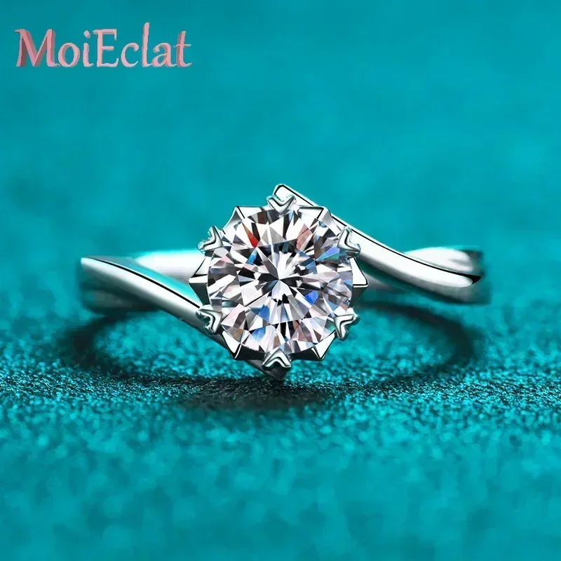 MoiEclat Store Platinum PT950 Twisted Snowflake Rings for Women, 0.3/0.5/1/2 Carat Moissanite Diamond Ring Wedding Jewelry