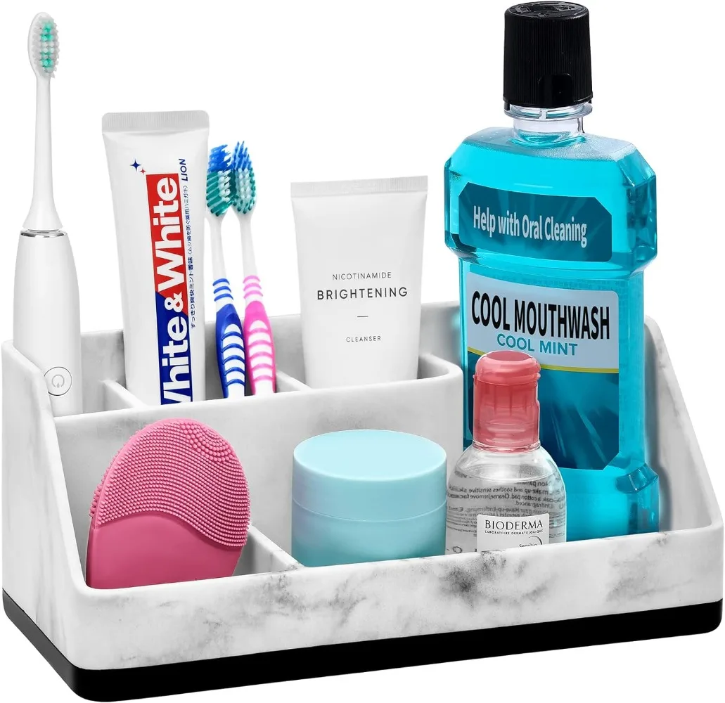 

Bathroom Toothbrush Holder Bathroom Storage Countertop Bathroom Accessories with 5 Toothpaste/Vanity Compartments