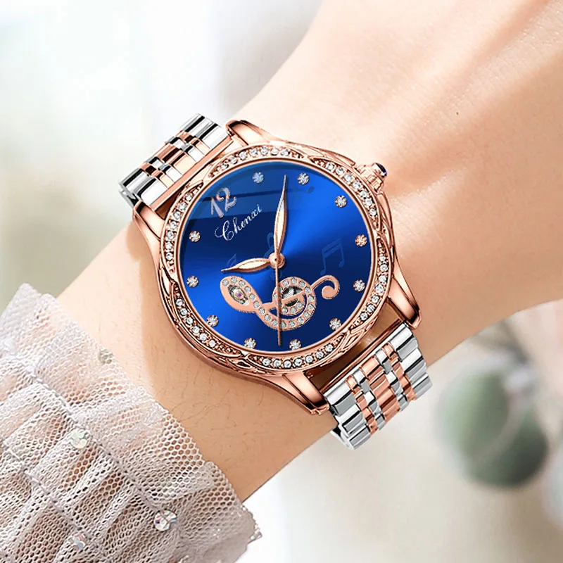 

2023 New Fashion Note Watch Women Mechanical Watches Chenxi Luxury Rhinestone Automatic Mechanical Wristwatches Ladies Reloj