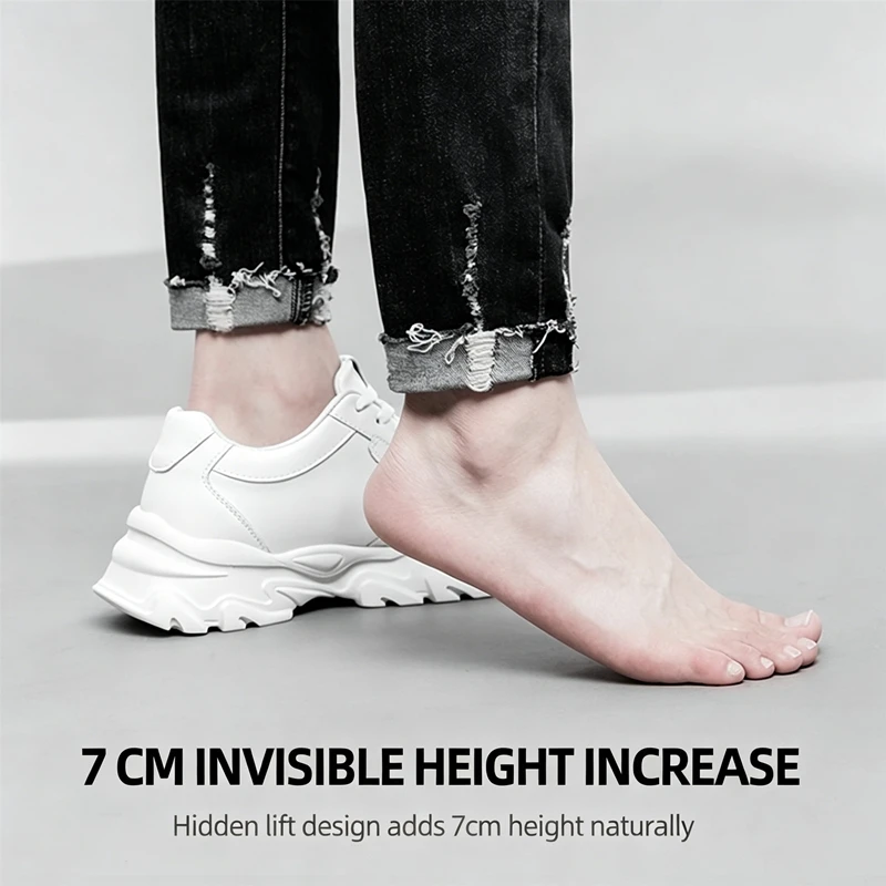 7CM Hidden Height Increase Dad Shoes Unisex Leather Platform Sneakers Light Comfort Anti Slip Casual Walking Trainers For Daily