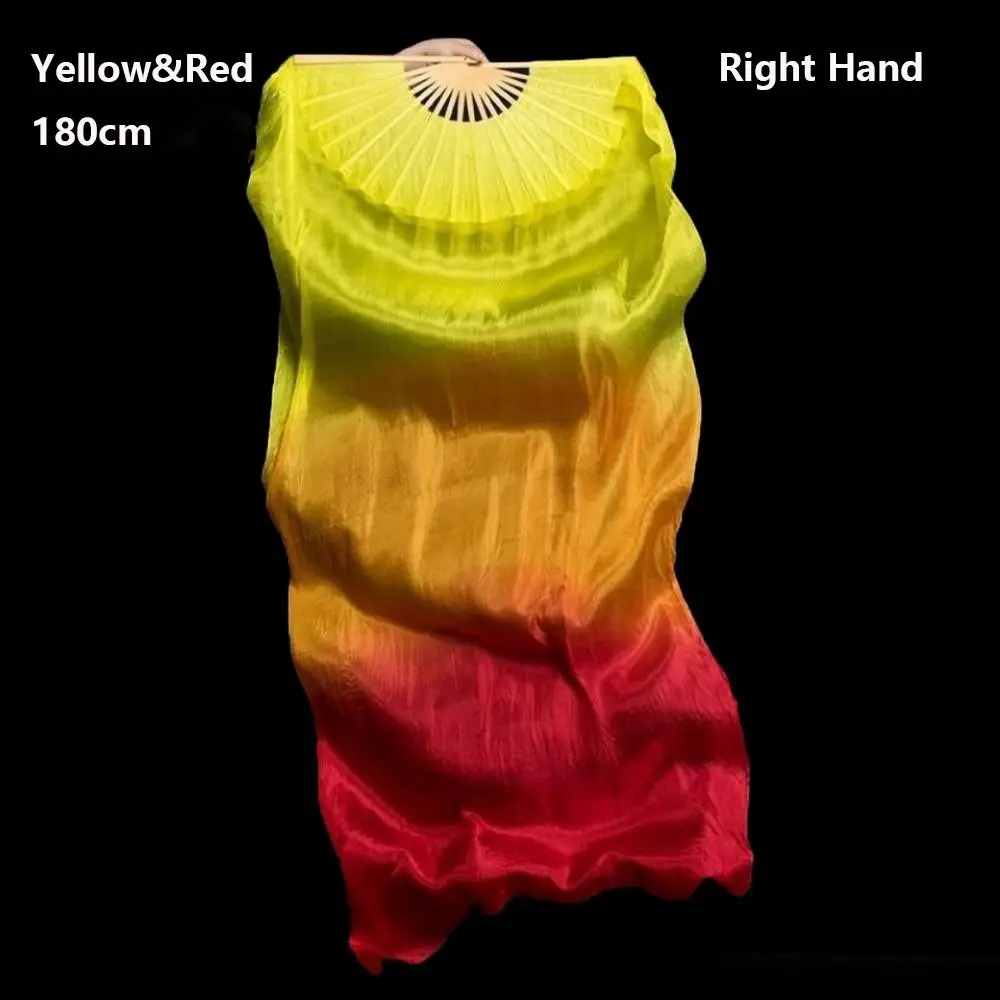 120/150/180cm Kid Women Belly Dancing Fan Right&Left Hands Tricolor Gradient Practice Long Imitation Silk Fans Yellow&Orange&Red