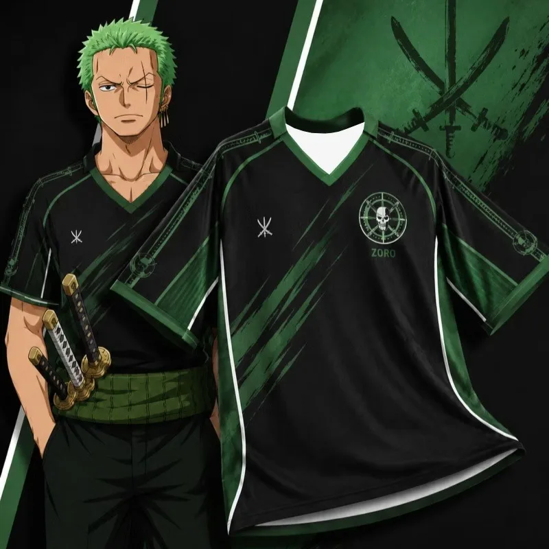 2026 New One Piece Zoro Three-Sword Style Themed Soccer Jersey / Breathable Summer Polo Shirt – Unisex Anime Top Family Matching