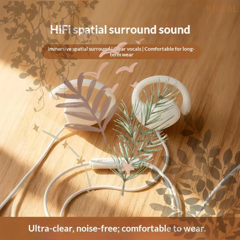 Wired Control Type C 3.5mm Headphones Ear Hook 9D Surround Sound Bass Earbuds Sports Gaming Headset Earphones