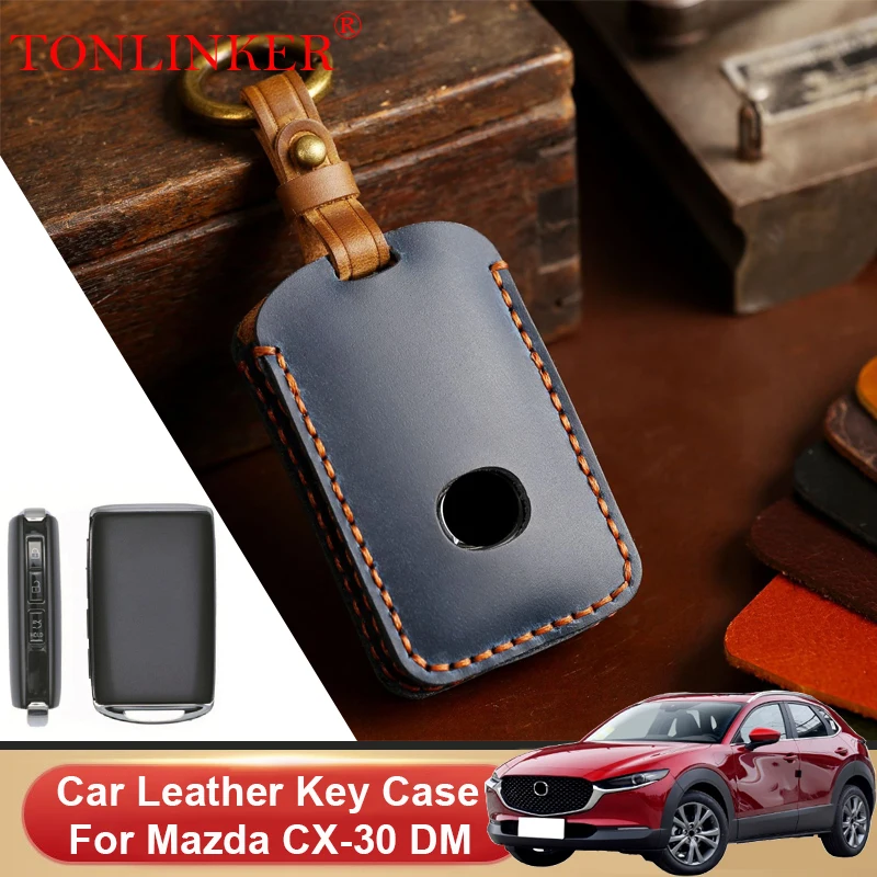 

TONLINKER Car Dedicated Leather Key Case For Mazda CX-5 CX5 KF CX-30 CX30 DM 2020-2022- Holder Shell Remote Keychain Accessories