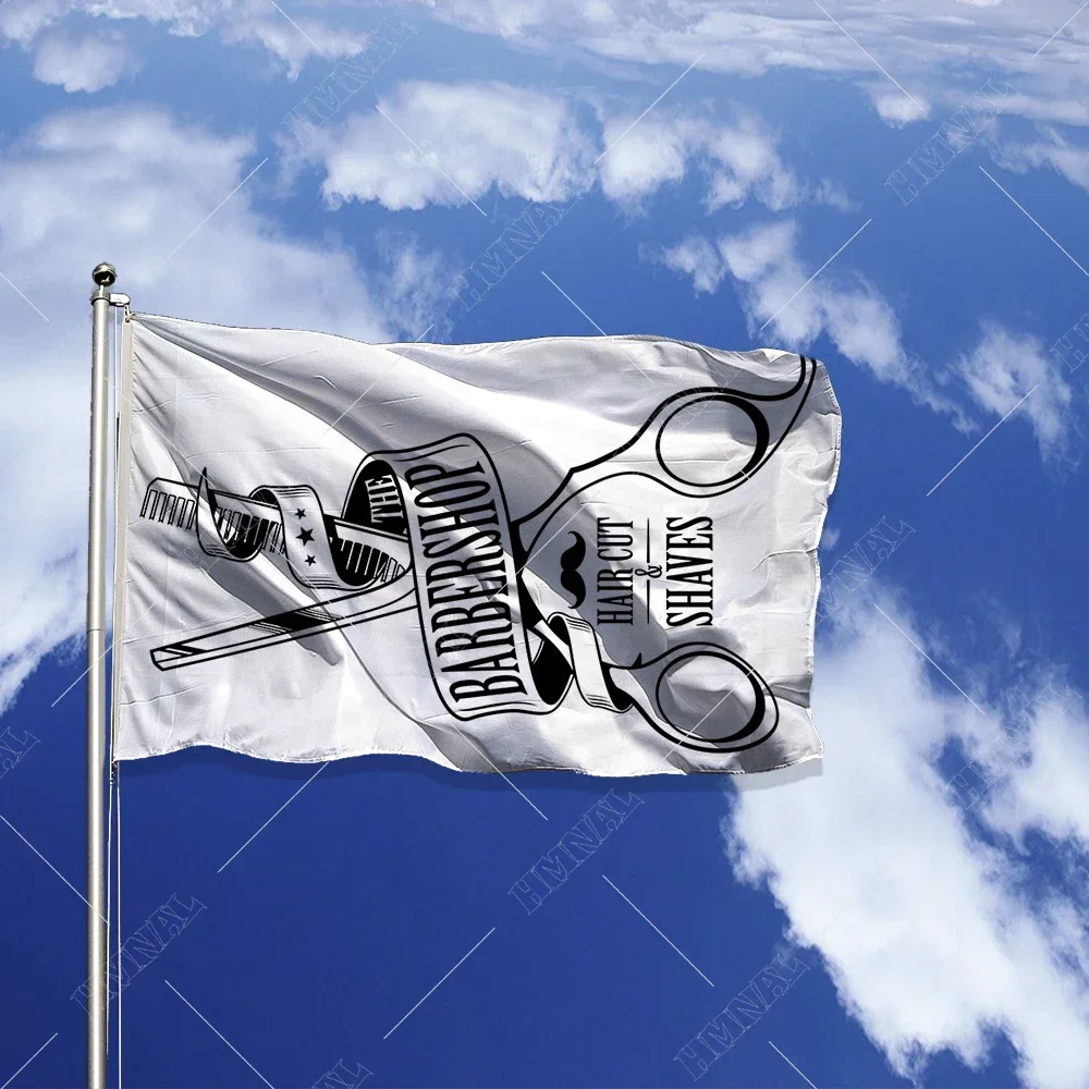2X3FT white banner of barber shop 3 x 5FT WITH hair cut & shaves festival art flag
