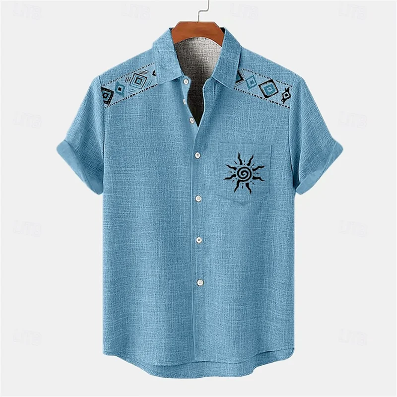 Retro Hawaiian Men's Shirt Slim Fit Light Coconut Tree Print Short Sleeved Top Fashionable Casual Shirt