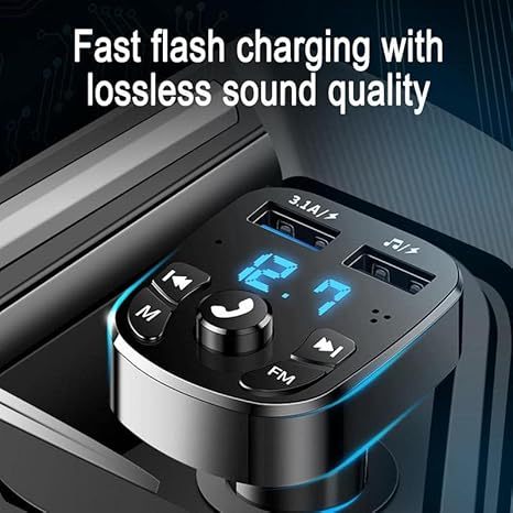 FM Bluetooth Transmitter for Car, Wireless Bluetooth Rudio Aux Adapter Dual USB Ports Quick Charger for All Smartphones 