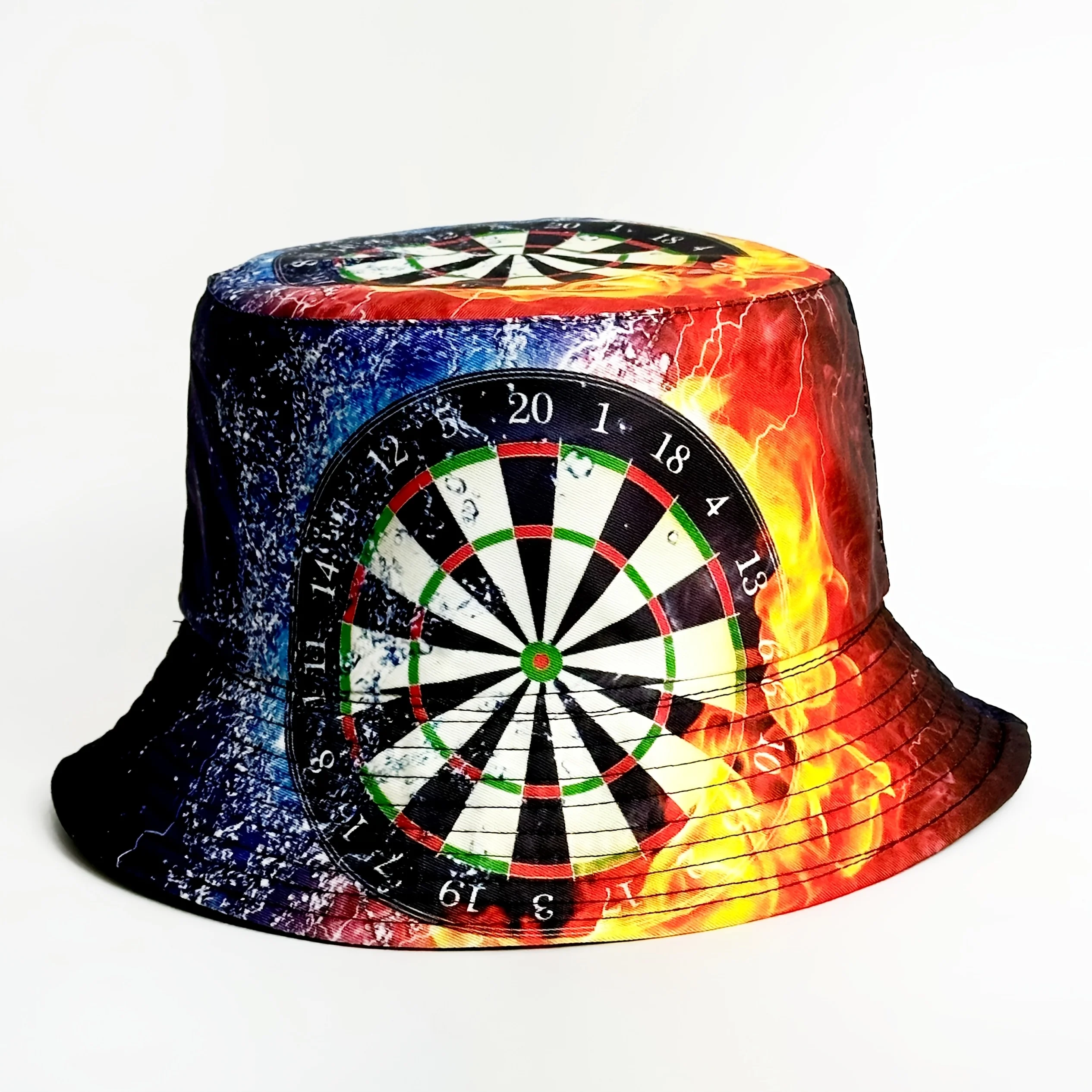 Dart Board Print Hat with Dart Blows Design Unisex Convertible Bucket Cap Suitable for Darts Tournaments Parties Casual Wear