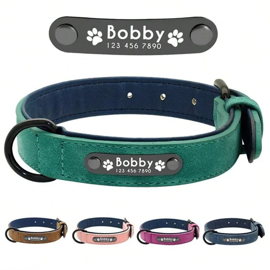 

Personalized custom leather dog collar name ID tag, suitable for fashionable gifts for small and medium-sized dogs and cats