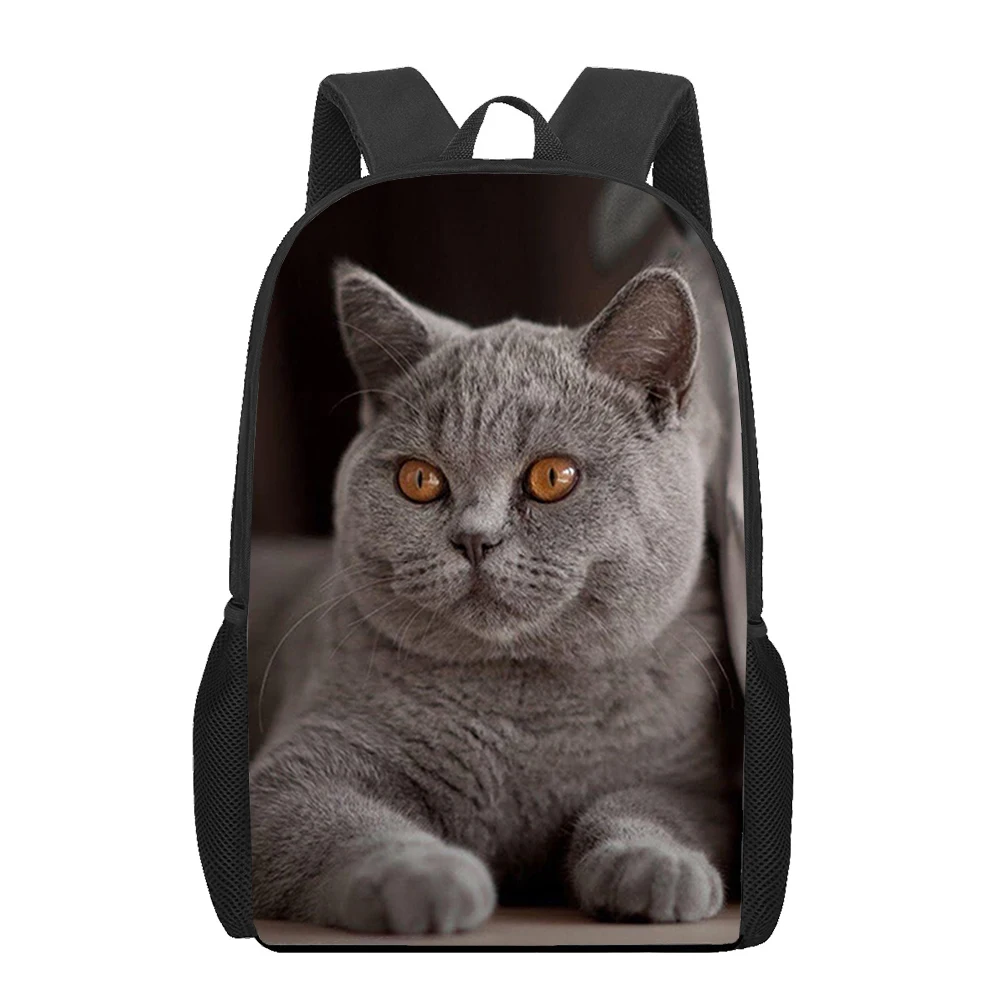 British shorthair cat Escola Sacos Para Meninas Meninos Imprimir Crianças Mochilas Mulheres Mochila Estudantes Book Bag Crianças Shoulder Bag