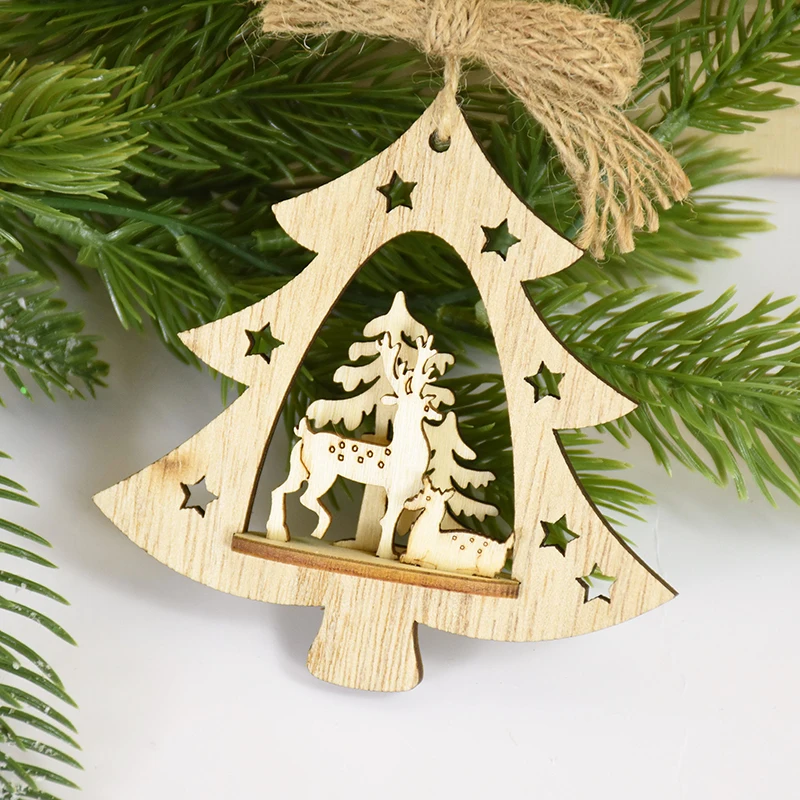 1pc Wooden Christmas Pendants Christmas Tree Hanging Ornaments Santa Wood Crafts For Home Decoration New Year 2023 Navidad Gifts