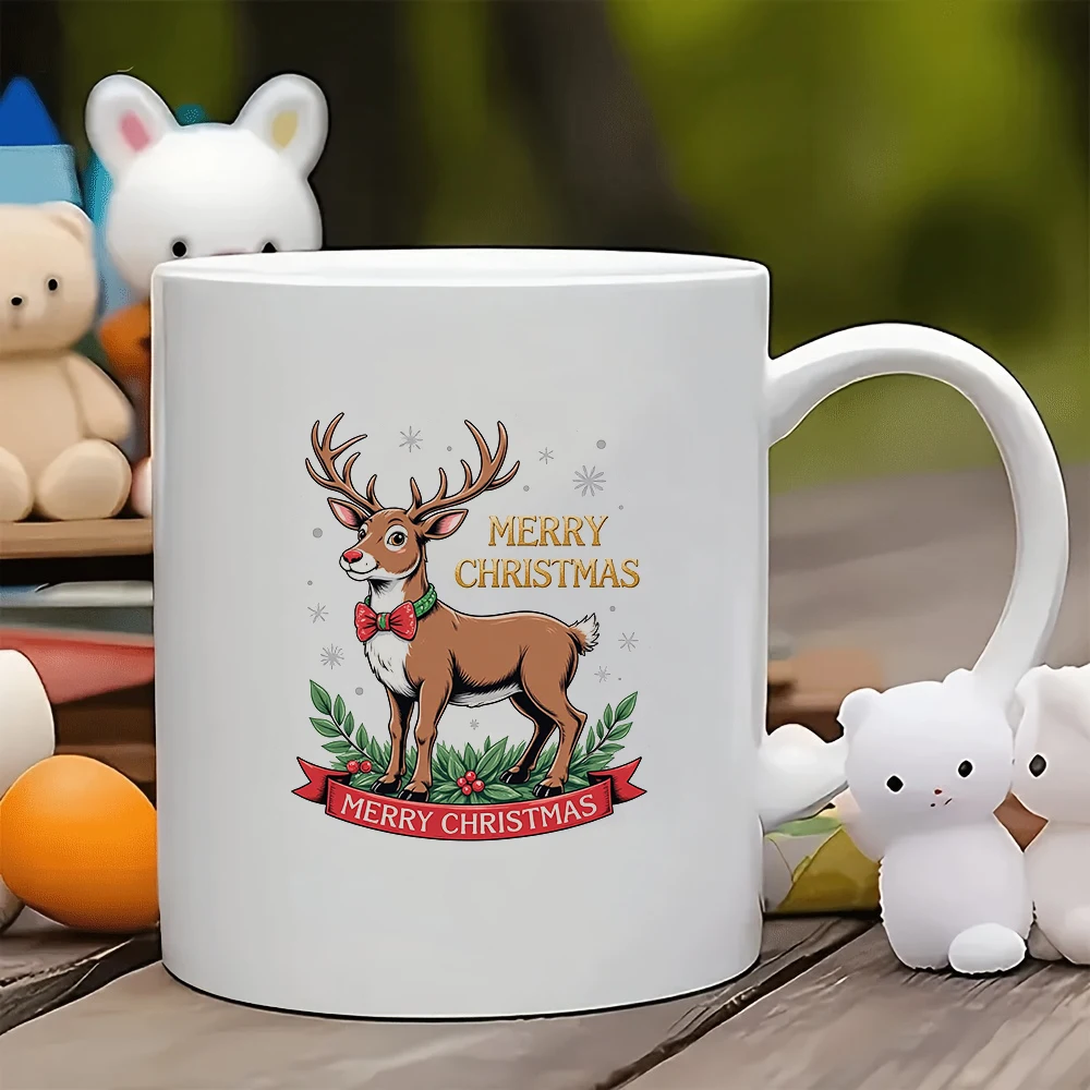 

11oz Cup + Christmas Reindeer Cartoon Pattern + Festive Atmosphere Cup - Christmas Gift Kids Water Cup Home Office Coffee Cup