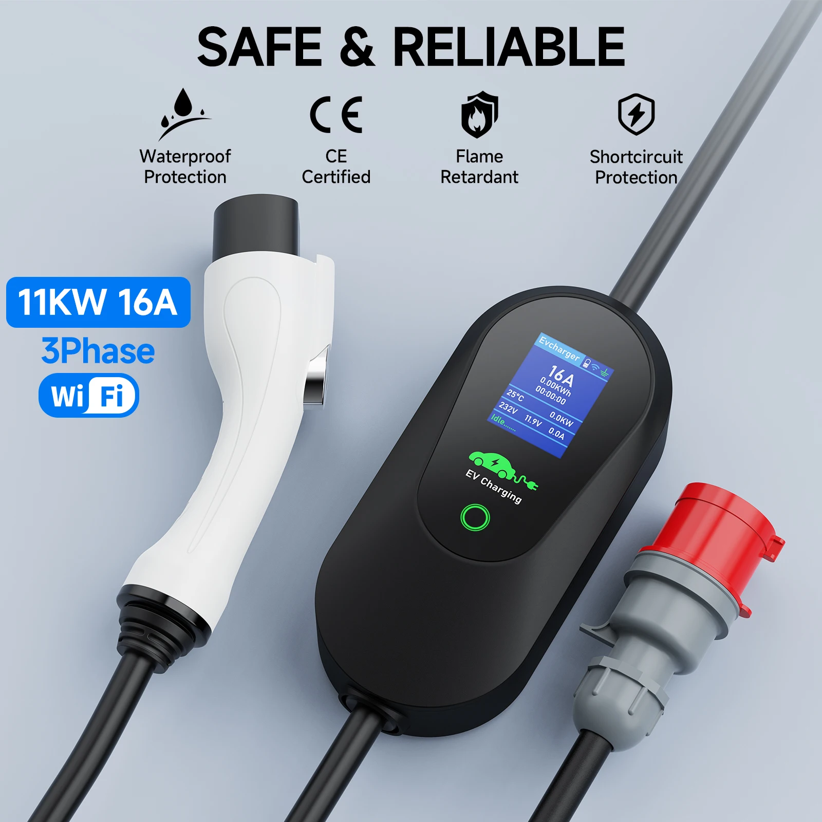 

AFEEV 3-фазное зарядное устройство для электромобилей, 11 кВт, 16 А, портативное зарядное устройство для электромобилей Type 2, IEC62196-2, кабель для быстрой зарядки GB/T, Wi-Fi, управление через приложение