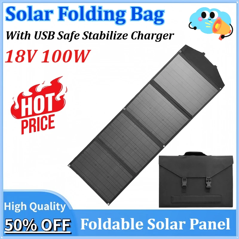 

Newly upgraded 18V 100W Portable Solar Panel With USB Safe Stabilize Charger For Phone Power Bank Outdoor Camping Home RV Use