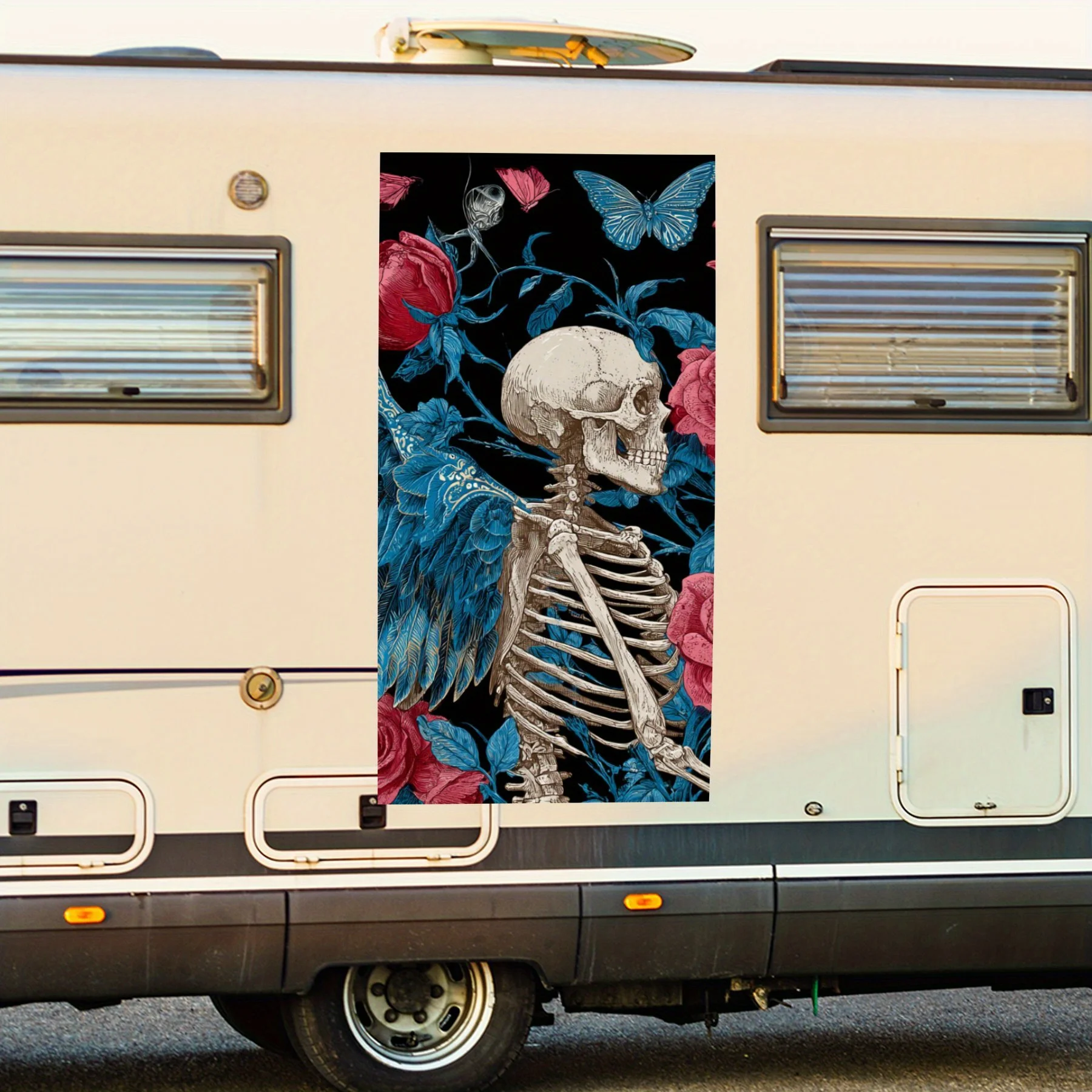

Skull - Wing Rose Artwork Vinyl Decal for motorhome car door, Waterproof Self-Adhesive Vinyl Stickers, Decoration Protection Aut