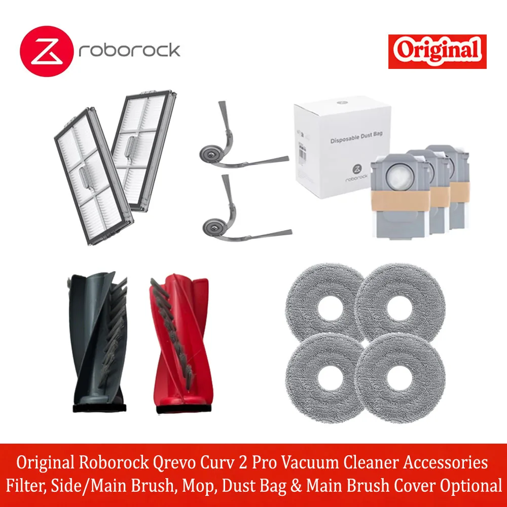 

Original Roborock Qrevo Curv 2 Pro Vacuum Cleaner Accessories Filter, Side/Main Brush, Mop, Dust Bag & Main Brush Cover Optional