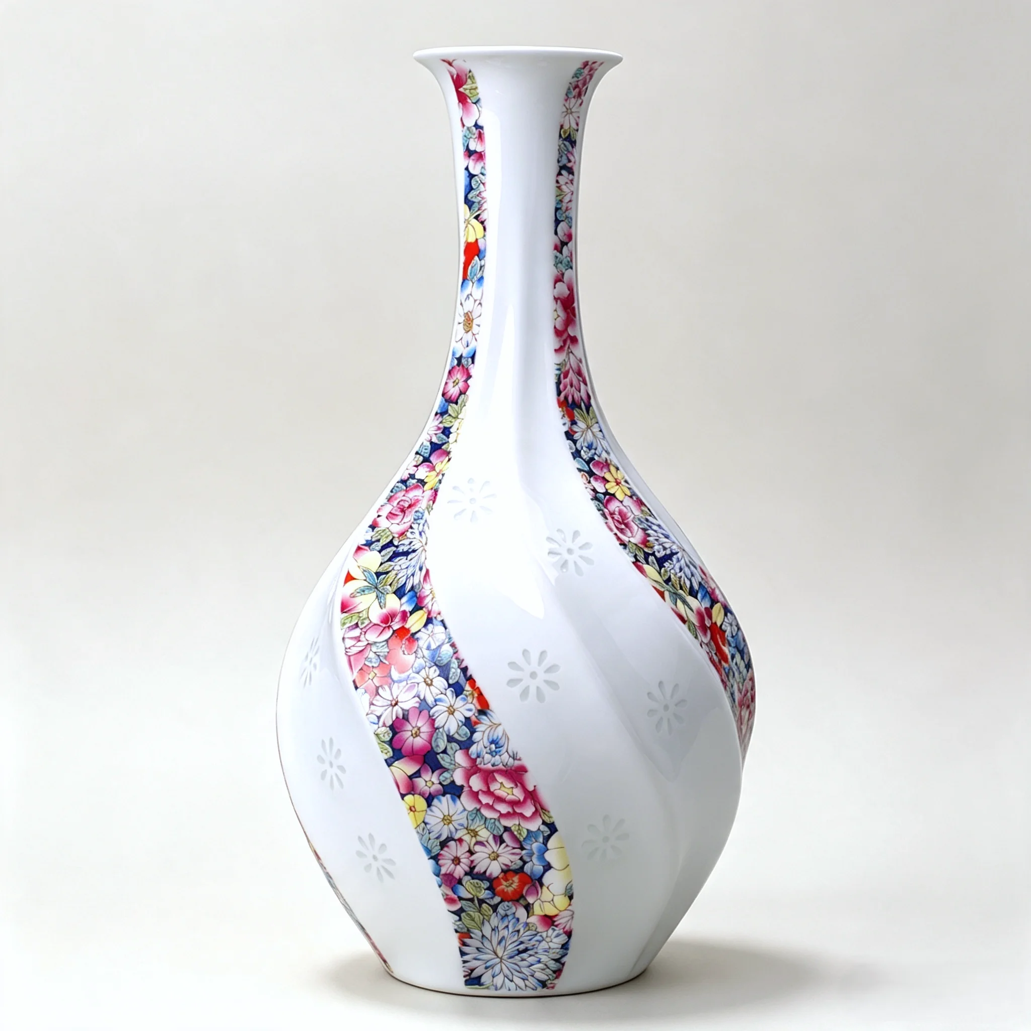 LIANHUA POTTERY Jingdezhen Linglong Porcelain Vase Handcrafted Colorful Flowers Home Decoration Vase Wall Cabinet Wedding Gift