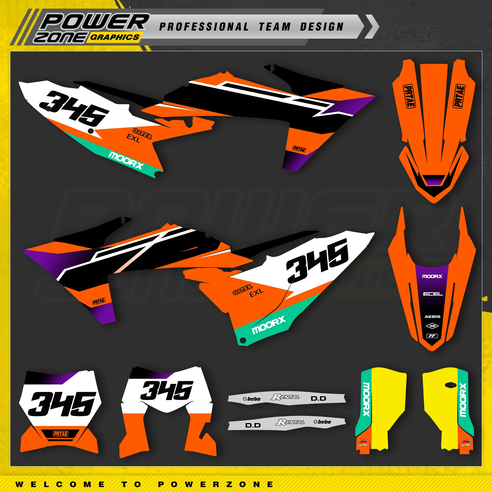 

Наклейки PowerZone для мотоциклов KTM 2024 2025 2026 EXC EXCF 2023 2024 2025 SXF, индивидуальные графические наклейки, комплекты наклеек для мотоциклов 052