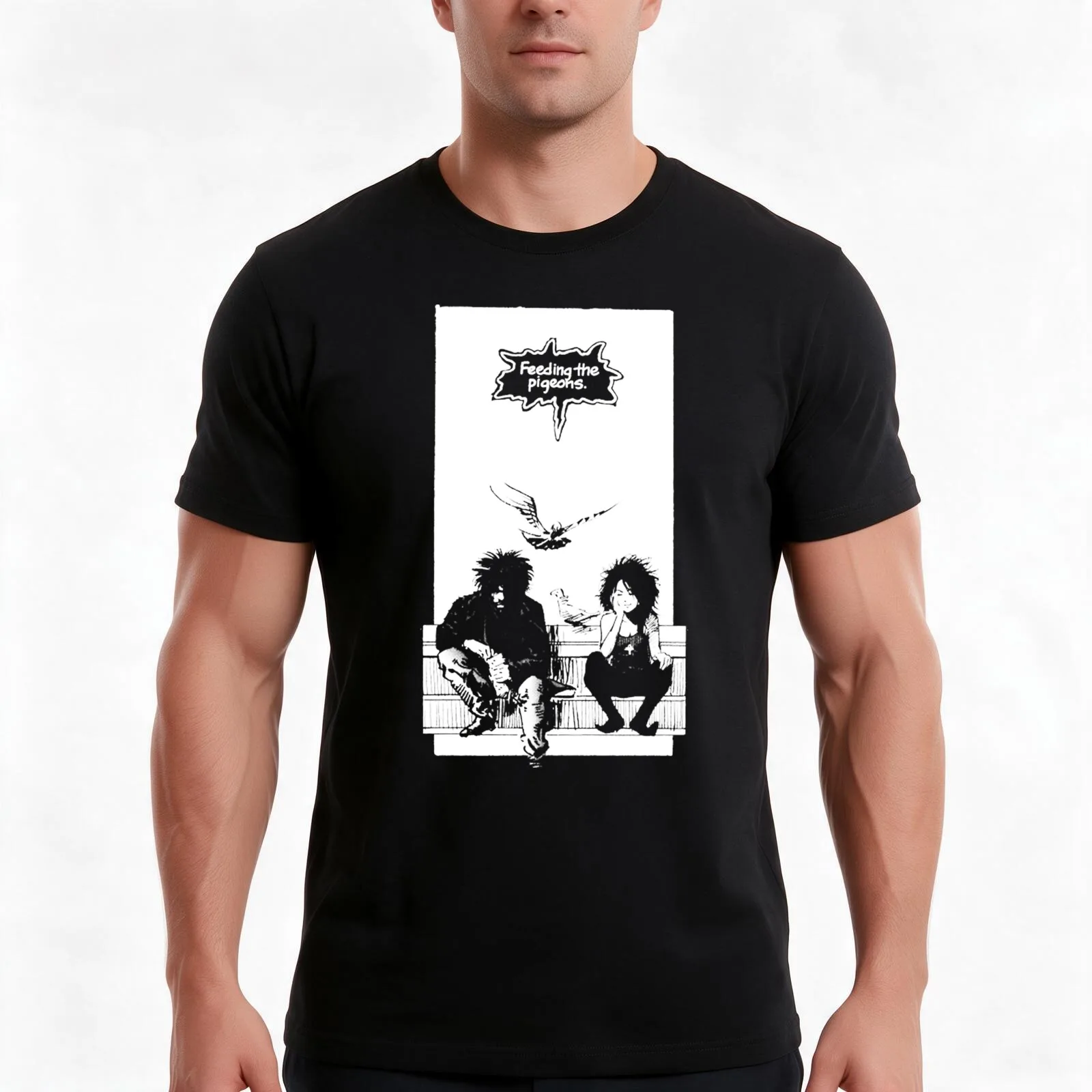 Feeding the Pigeons (white) T-Shirt, Summer Casual Cotton Tee, Oversized Streetwear Tops, Vintage Graphic Print, 100% Cotton