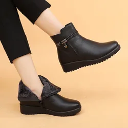 Womens Winter Boots Women Leather Casual Snow Boots Famale Non-slip Warm Fur Ankle Boots Mother Winter Shoes Plus Size