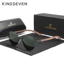 KINGSEVEN Fashion Handmade Black Walnut Wood Men's Sunglasses Women Polarized Mirror Lens Sun Glasses Male UV400 Driving