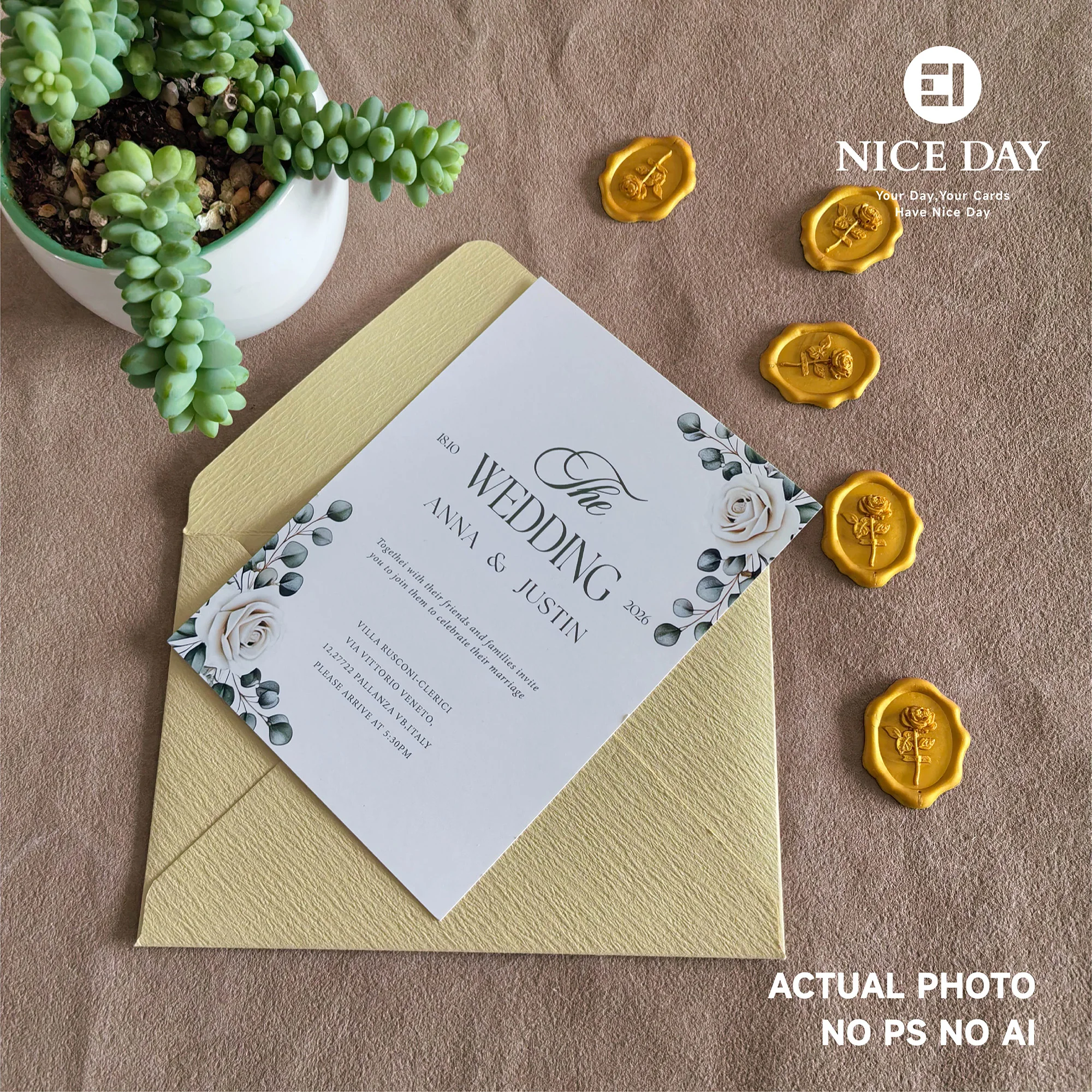 Custom Made Wedding Invitation Set including Luxury Envelopes and Wax Seal ，Card Design Services, Postcard Date Preservation
