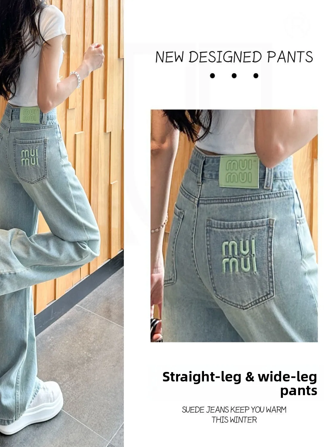 

Women's Straight Leg Embroidered Jeans Autumn New Fashion Slimming Wide Leg Pants Loose Fit Versatile High Waist Denim