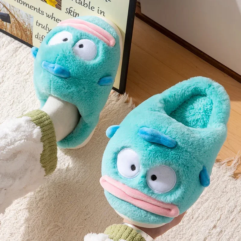 รองเท้าแตะผ้าฝ้ายลายการ์ตูนฮังโยดอนน่ารัก พื้นหนา อุ่นสบายสำหรับฤดูหนาว ใส่ในบ้านหรือนอกบ้าน ของขวัญสำหรับคู่รัก ลายอนิเมะน่ารัก
