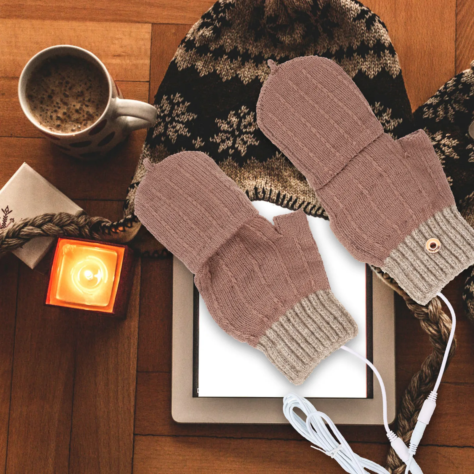 

1 Pair Heating Gloves Half Finger Thermal Mitts USB Heated Gloves Breathable Warm Hand Mittens for Cold Weather