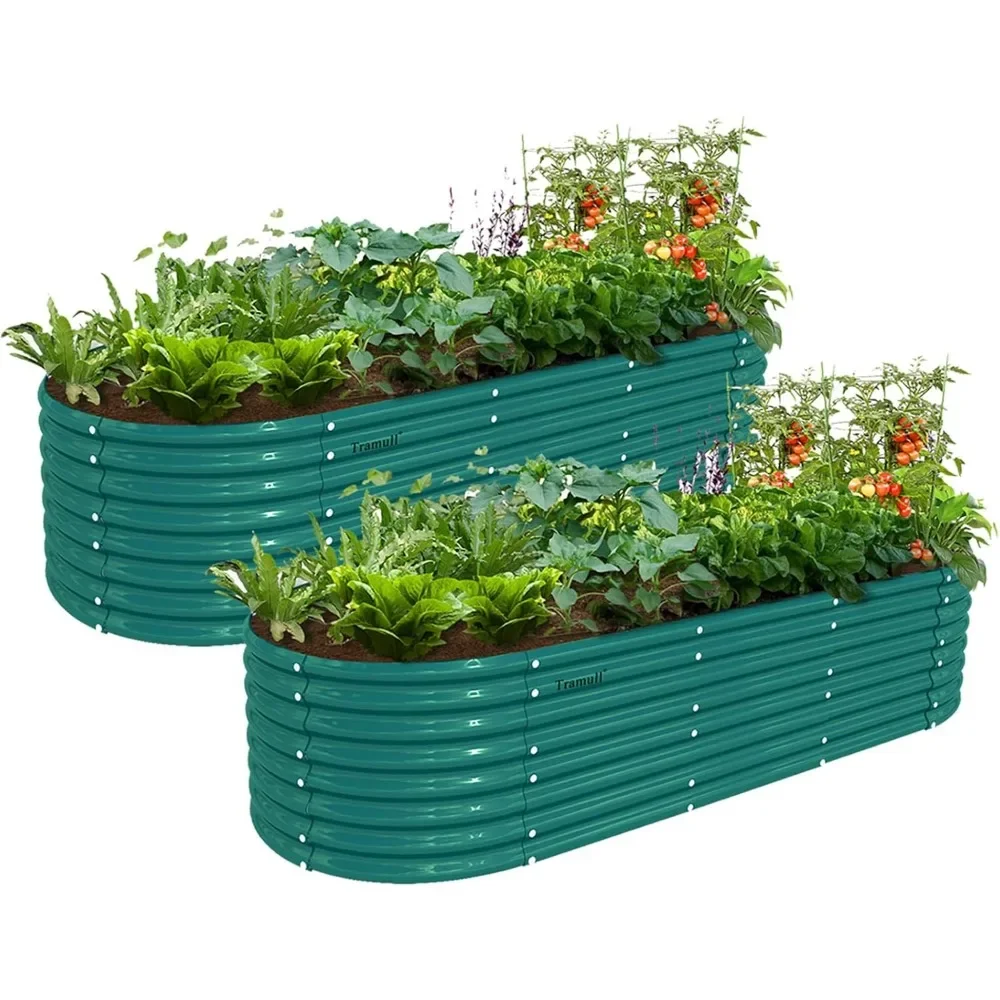 

2 Pack 8x3x2FT Galvanized Raised Garden Bed Kit Oval Metal Ground Planter Box Outdoor Bottomless Planter Raised Beds