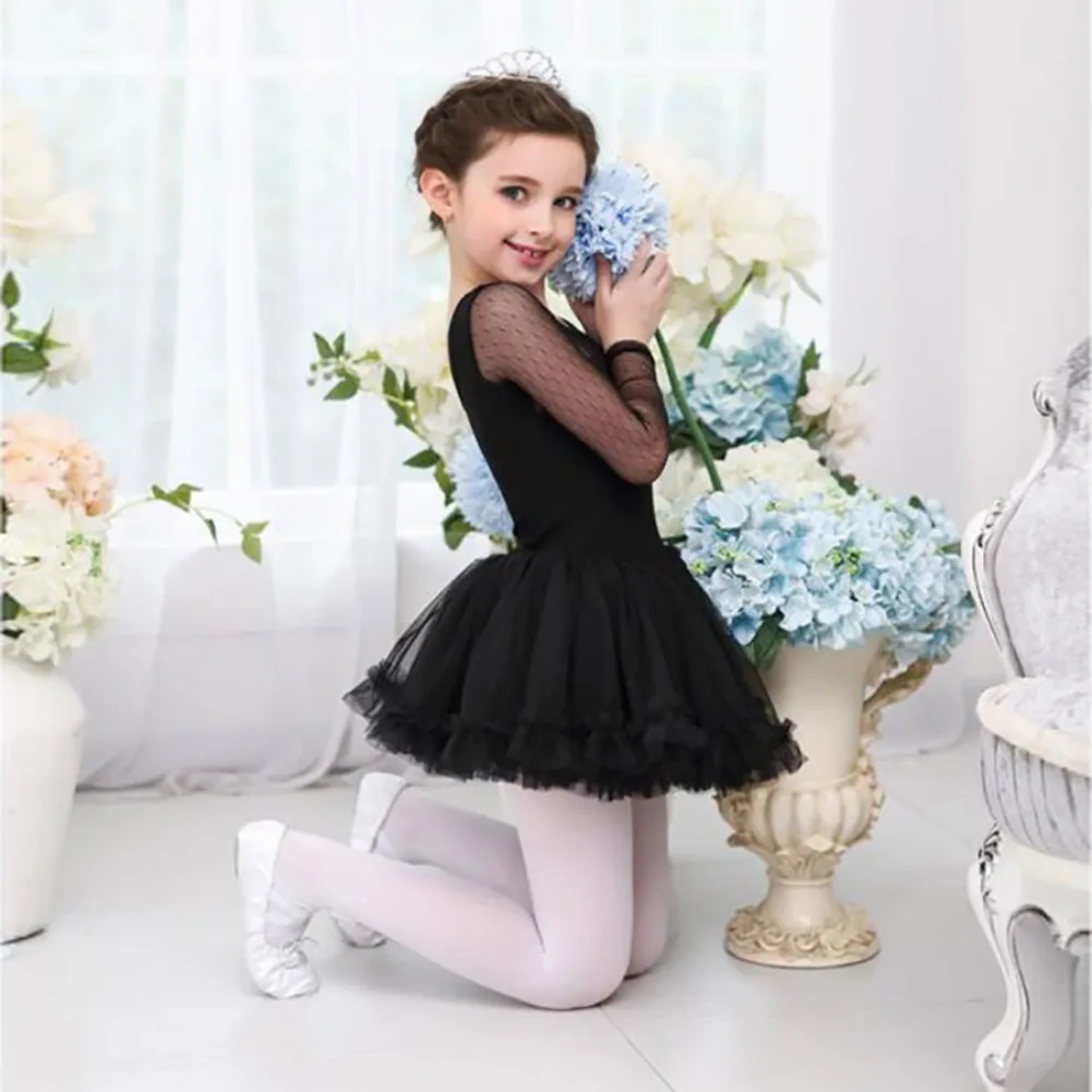 Kids Girls Latin Dance Dress Long-sleeved Sweet Girls Practice Dress For Kids Ballet Performance Stage Costume