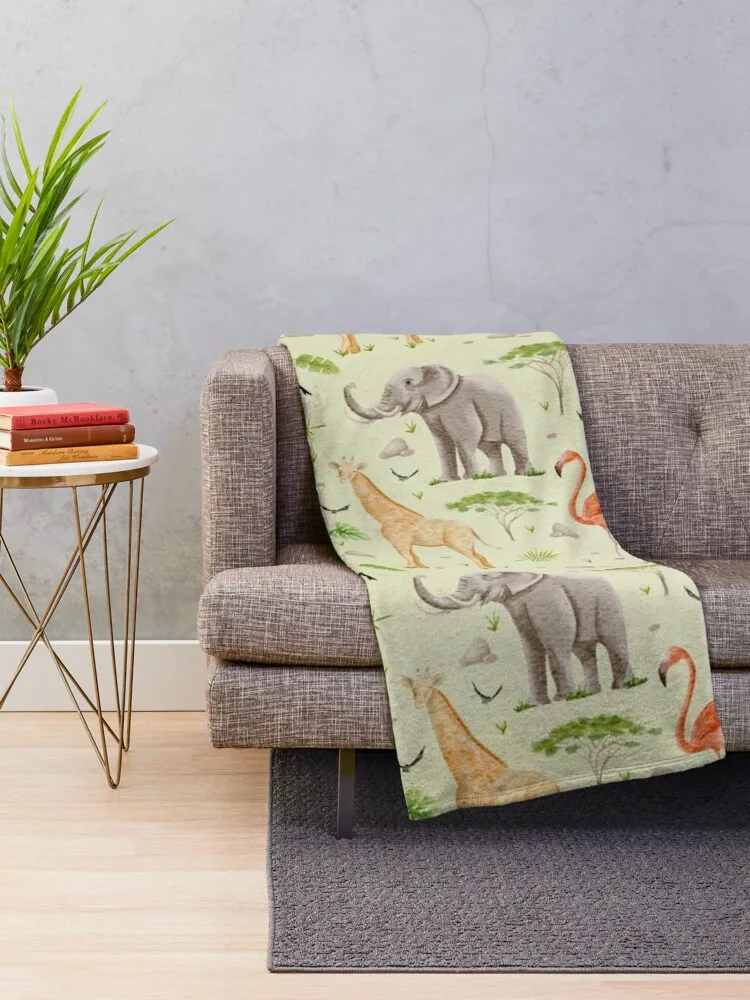 safari pattern, savanna, elephant, giraffe, flamingo, desert, rocks, sand, jungle, safari funs Throw Blanket Giant Sofa Blankets