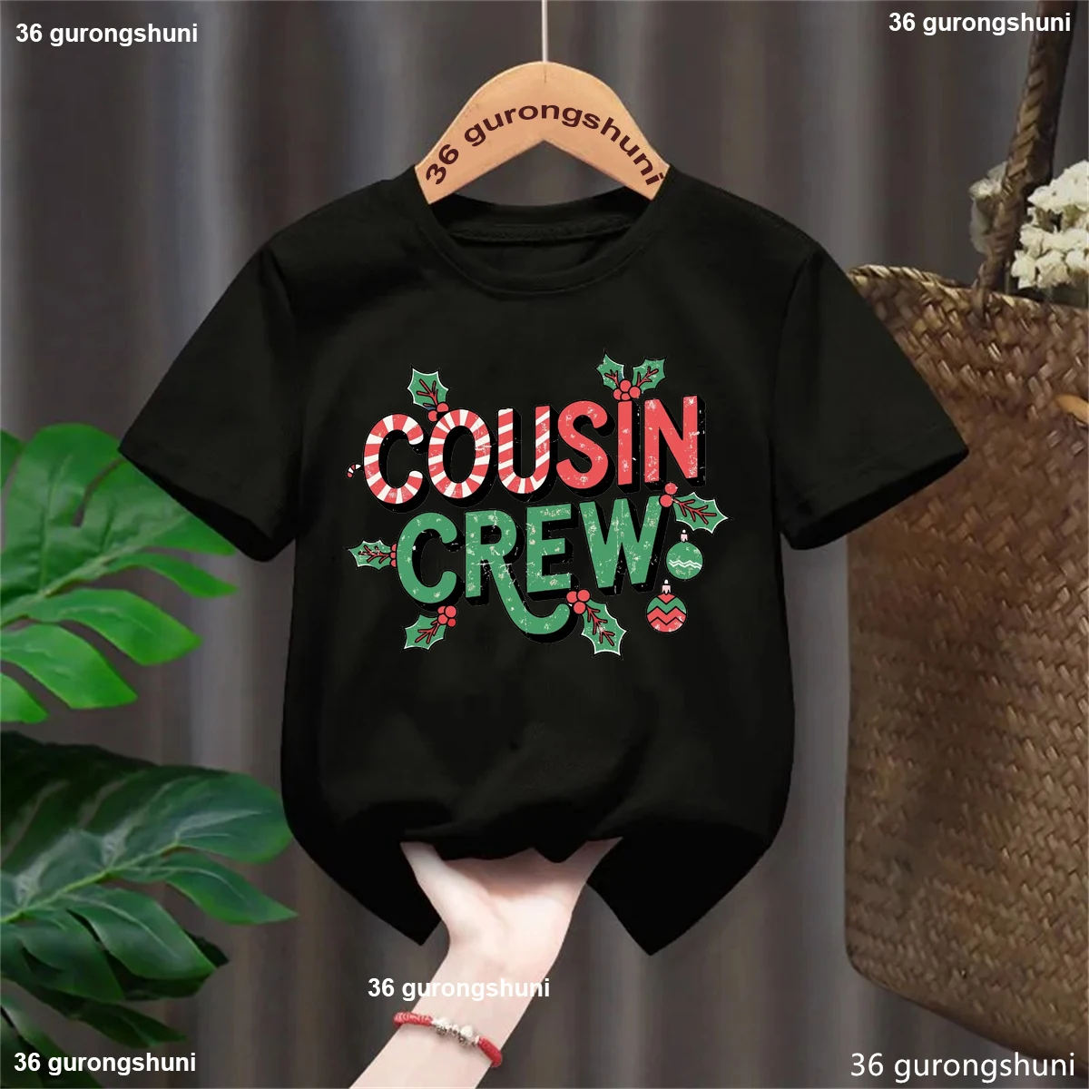 

Kawaii Kids Clothes Colorful Christmas Cousin Crew Printed T Shirt Girls/Boys Christmas Gift TShirt Solid Short Sleeve T-Shirt