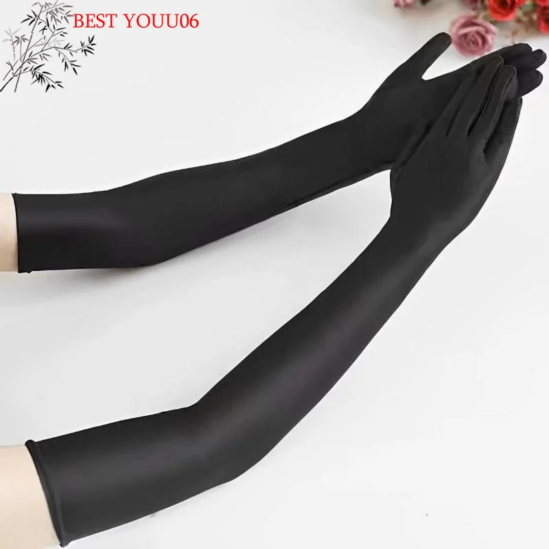 (YOUU06)High Elastic Spandex Sun Protection Long Gloves Party Nightclub Wedding Performance Black Gloves