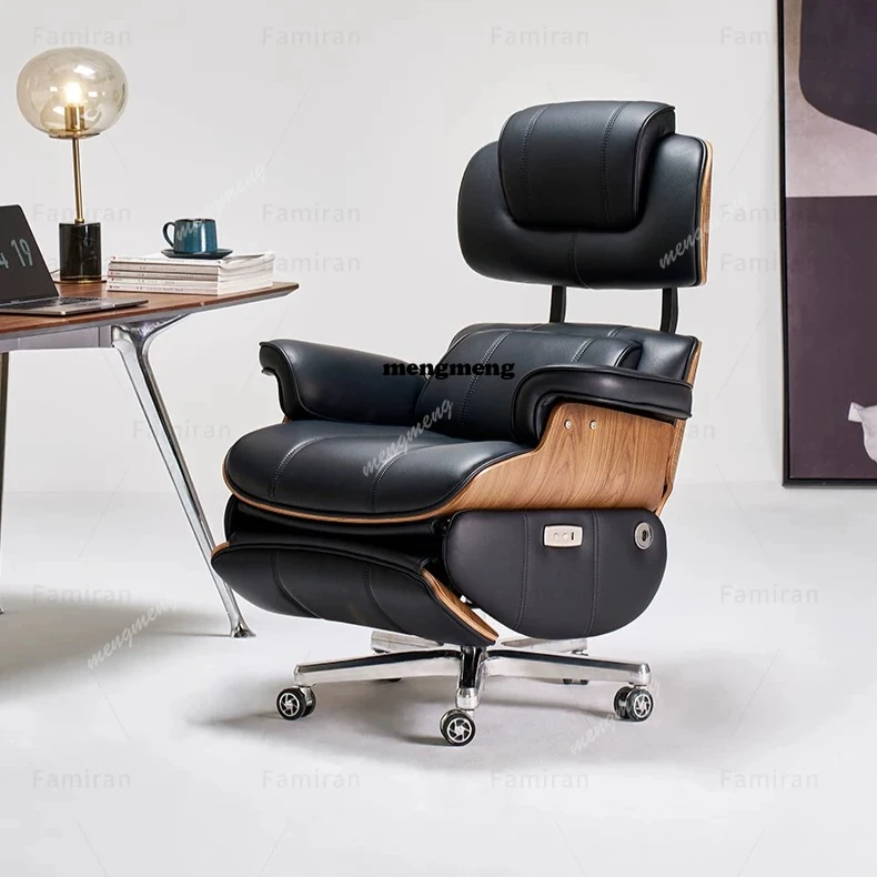 

Electric leather computer chair office chair light luxury comfortable sedentary boss chair office home reclining